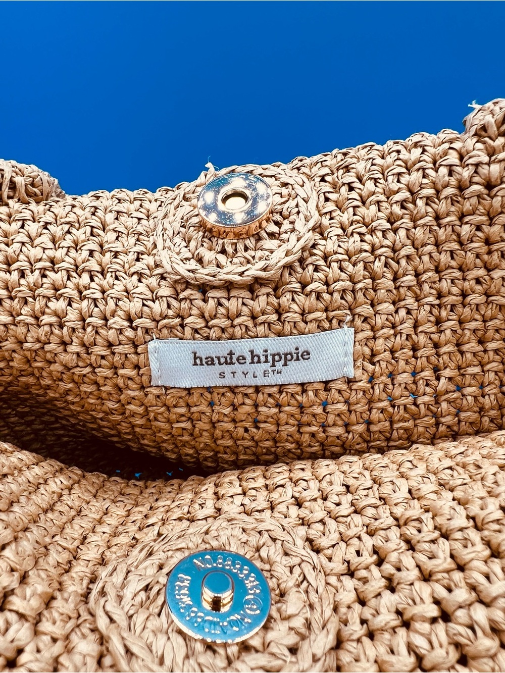 Haute Hippie Raffia Double Handle Bag with Ruffled Rim, Camel Tan, NWT - Picture 6 of 8
